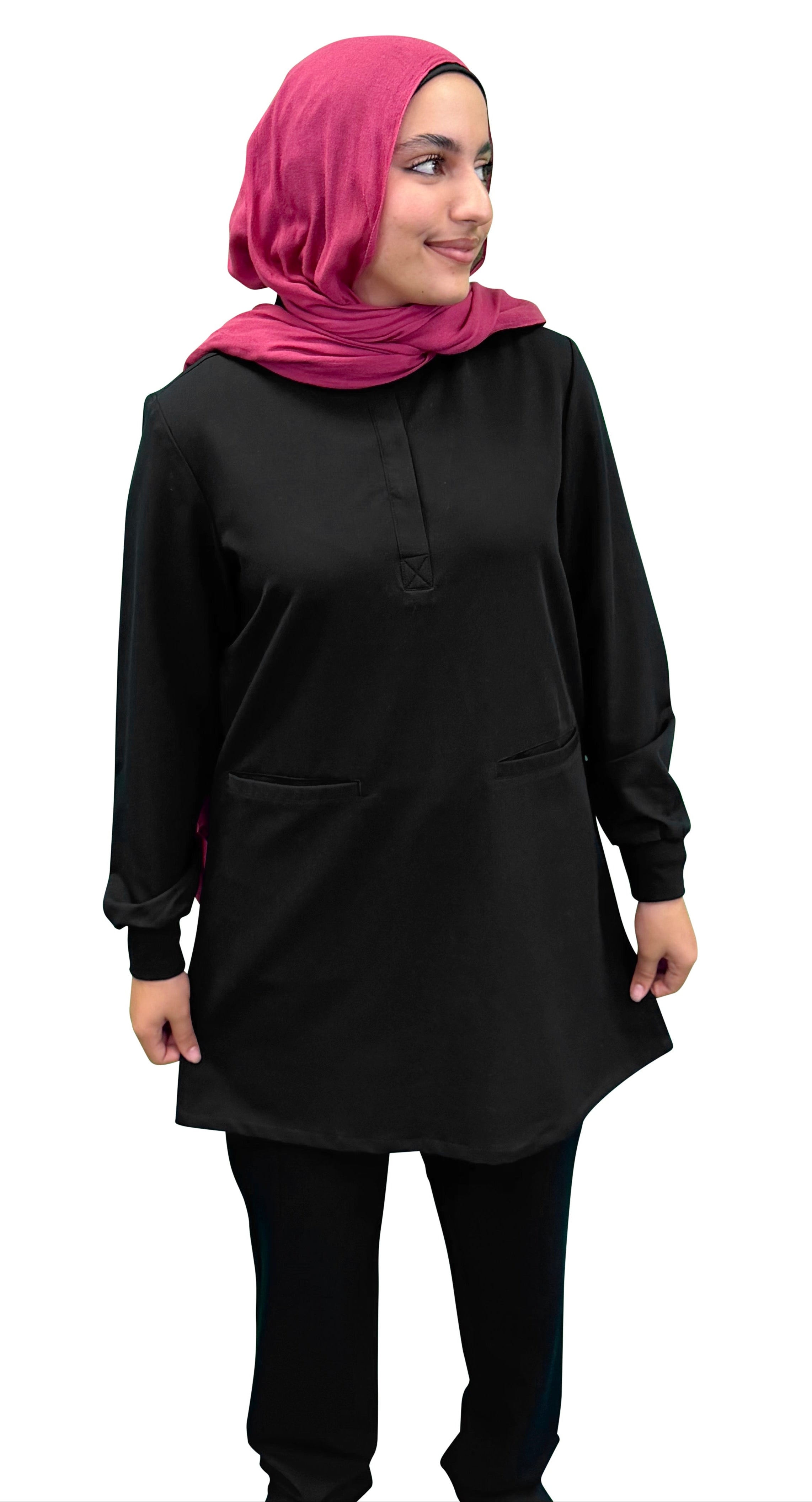 Classic Modest Scrub Top- Black