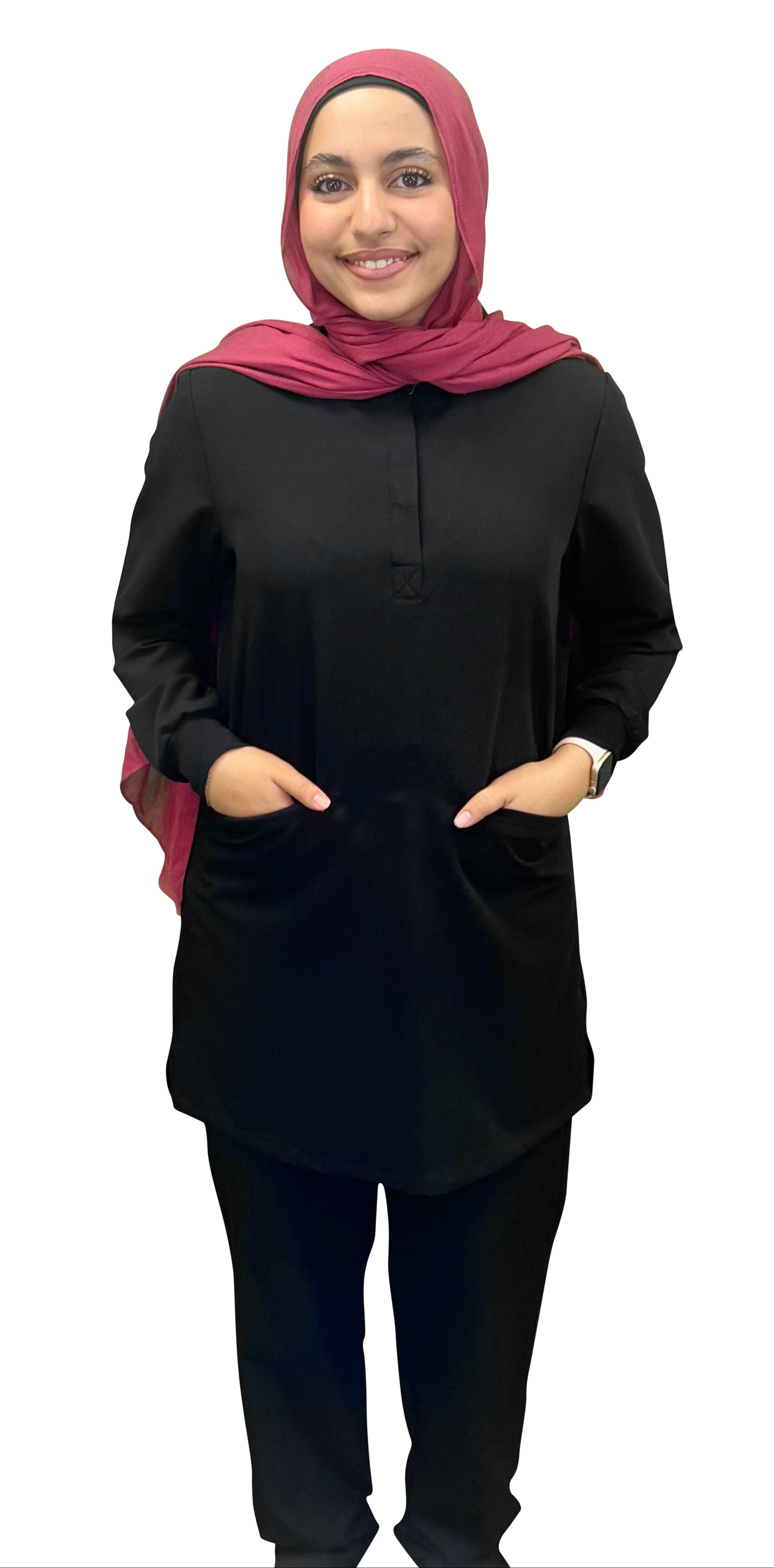 Classic Modest Scrub Top- Black